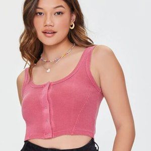 [NWT] Forever 21 Pink Waffle Knit Button-Front Crop Top Size Small